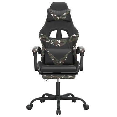 vidaXL Vrtljivi gaming stol z oporo za noge črno kamuflažno um. usnje