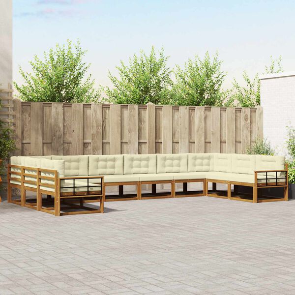 vidaXL Zunanja garnitura za sedenje 10 pcs Naravna in smetana