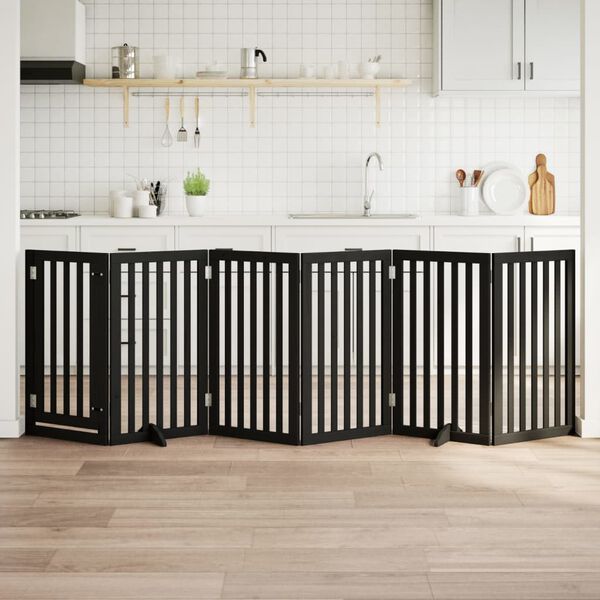 vidaXL Ograda za pse z vrati zložljiva 6 panelov črna 300cm topolovina