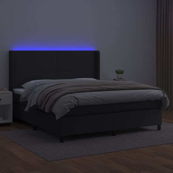vidaXL Box spring postelja z vzmetnico LED črna 160x200cm umetno usnje