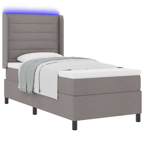 vidaXL LED Box Spring Postelja z vzmetnico Taupe 100 x 200 cm blago