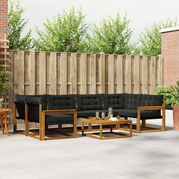 vidaXL Zunanja garnitura za sedenje z blazino 7 pcs Naravna in črna