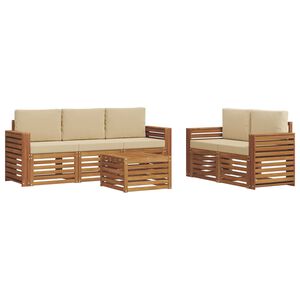 vidaXL Sedežne garniture 6 pcs Naravna in bež Masiven les akacije
