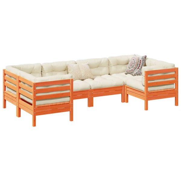 vidaXL Vrtna sedežna garnitura 6-delna z blazinami voščeno rjava