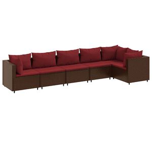 vidaXL Vrtna sedežna garnitura 6-delna z blazinami rjav poli ratan