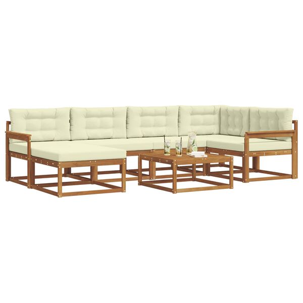 vidaXL Zunanja garnitura za sedenje z blazino 7 pcs Naravna in smetana