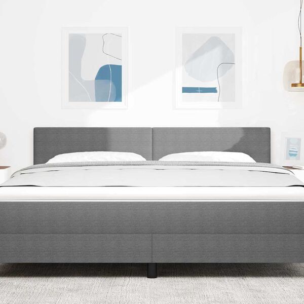 vidaXL LED glava postelje z LED lučmi Svetlo siva 180 cm Poliester