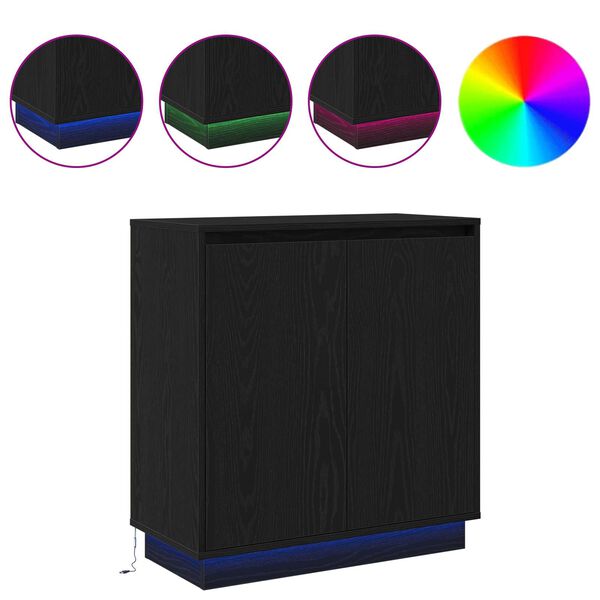 vidaXL Stranska omarica z LED lučmi Črna Orehovina 71 x 34,5 x 75 cm