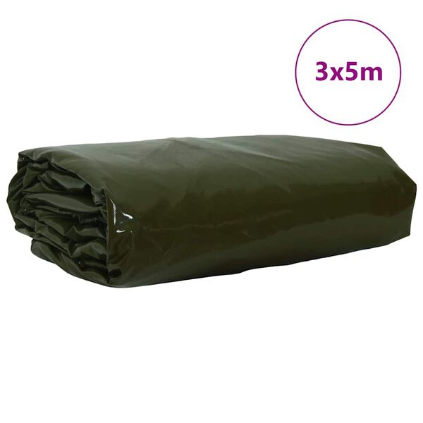 vidaXL Tarpaulin 650g / m² Oljčno zelena 3 x 5 m Platno s PVC premazom
