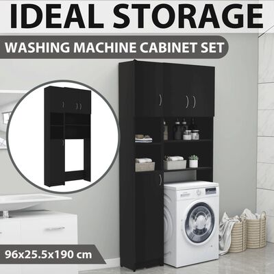 vidaXL Komplet omar za pralni stroj črne barve iverna plošča