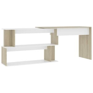 vidaXL Kotna pisalna miza bela in sonoma hrast 200x50x76 cm