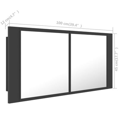 vidaXL LED kopalniška omarica z ogledalom siva 100x12x45 cm akril