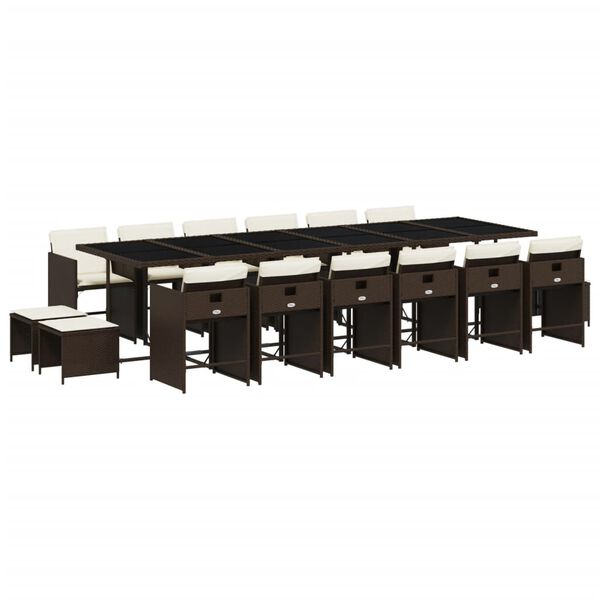 vidaXL Vrtna jedilna garnitura 17-delna z blazinami rjav poli ratan