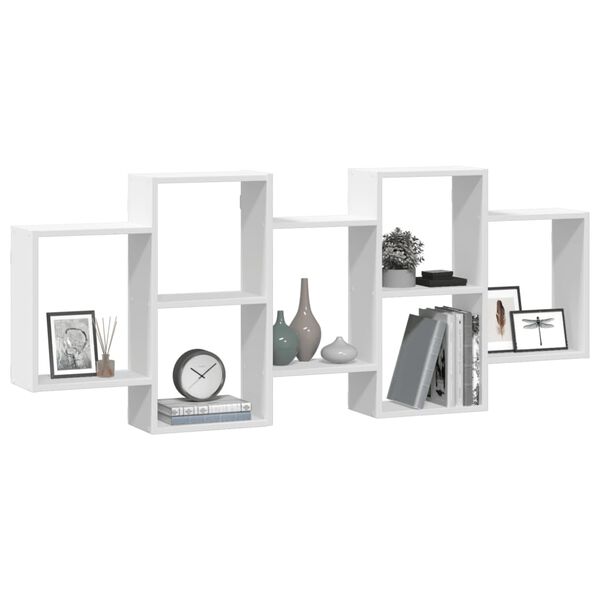 vidaXL Stenska polica bela 159x18x65 cm inženirski les