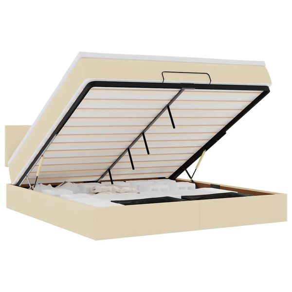 vidaXL Otomanska postelja z vzmetnico & LEDs krema 180x200 cm blago