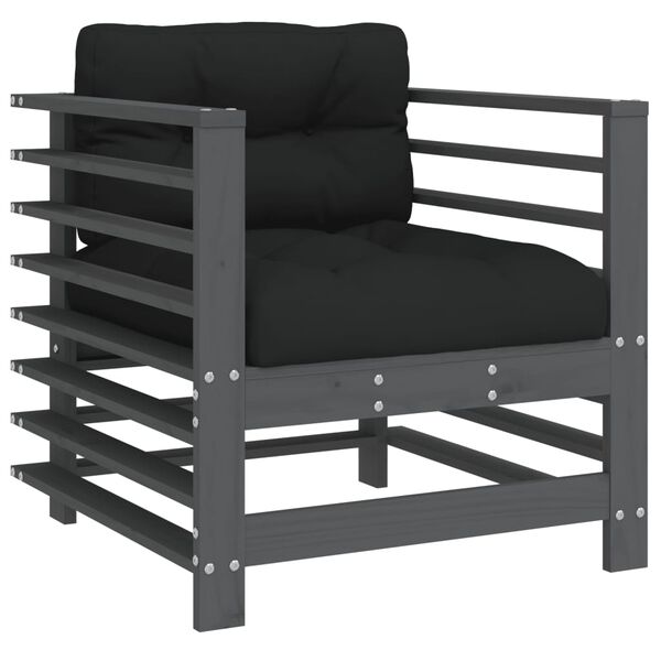 vidaXL Vrtni stoli z blazino 2 kosa siva trdna borovina