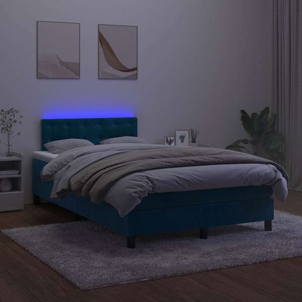 vidaXL Box spring postelja z vzmetnico LED temno modra 120x200cm žamet