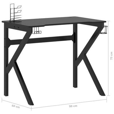vidaXL Gaming miza z nogami K-oblike črna 90x60x75 cm