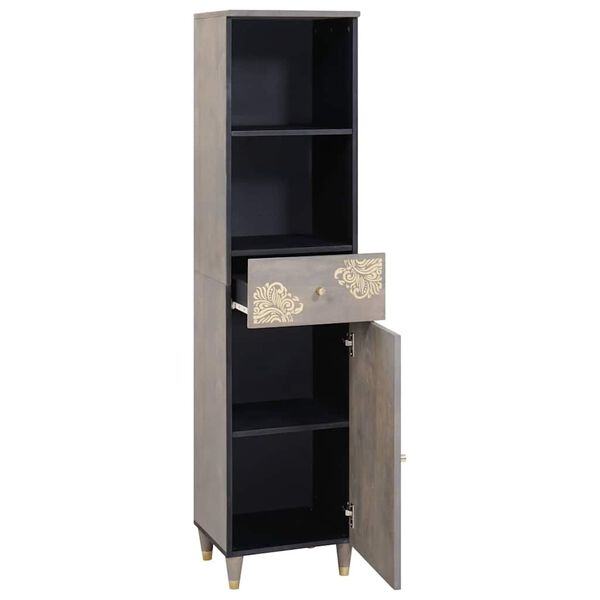 vidaXL Strani šal s predalom Siva 38 x 33 x 160 cm Masiven les manga