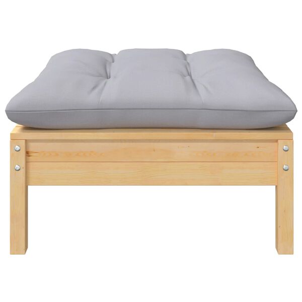 vidaXL Vrtni kavč dvosed s sivimi blazinami trdna borovina