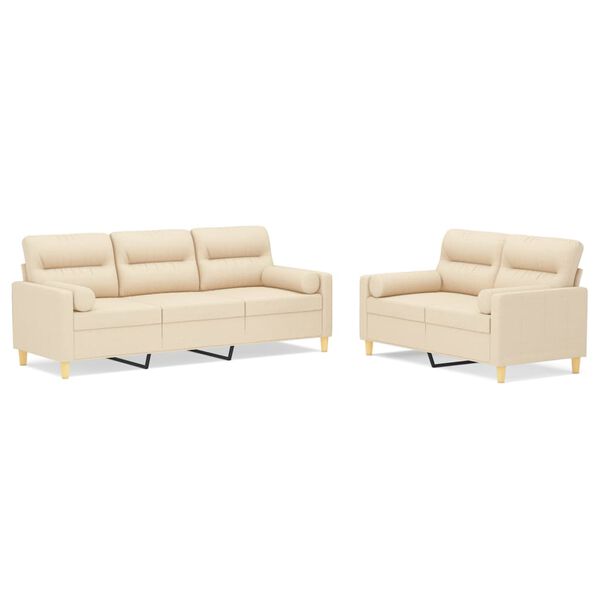 vidaXL Sedežna garnitura 2-delna z blazinami krem blago