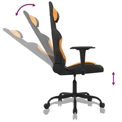 vidaXL Masažni gaming stol črno in oranžno blago
