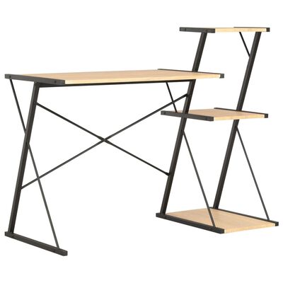 vidaXL Pisalna miza s polico črna in barva hrasta 116x50x93 cm
