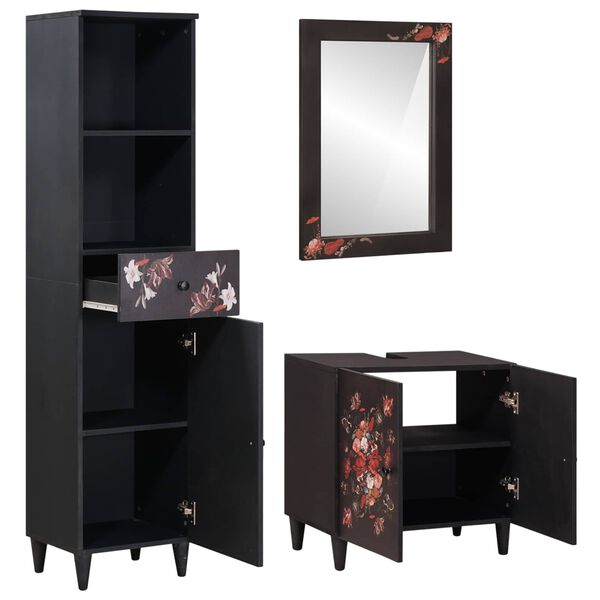 vidaXL Komplet omaric za kopalnico s predalom 3 pcs Masiven les manga