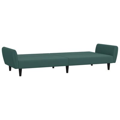 vidaXL Kavč dvosed z ležiščem in stolčkom za noge temno zelen žamet