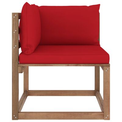 vidaXL Vrtni kotni kavč iz palet z rdečimi blazinami