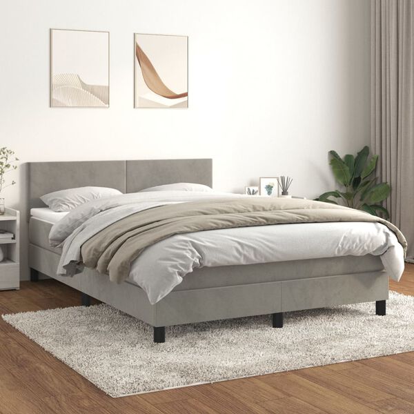 vidaXL Box spring postelja z vzmetnico svetlo siv 140x190 cm žamet