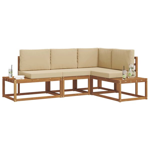 vidaXL Zunanja garnitura za sedenje z blazino 4 Kos Naravna in bež