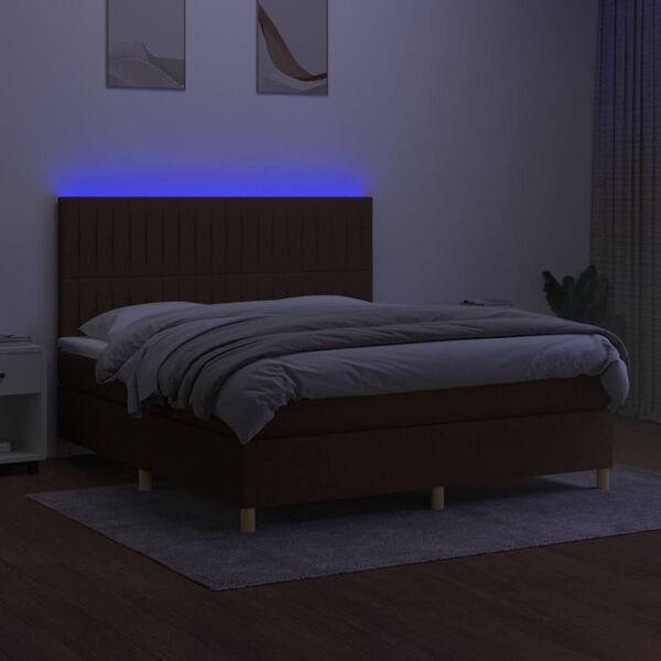 vidaXL Box spring postelja z vzmetnico LED temno rjava 180x200cm blago