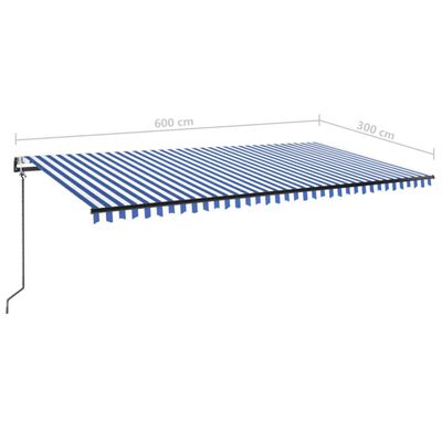 vidaXL Avtomatska tenda LED + senzor 600x300 cm modra in bela