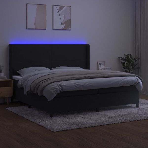 vidaXL Box spring postelja z vzmetnico LED črna 200x200 cm žamet