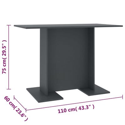 vidaXL Jedilna miza siva 110x60x75 cm iverna plošča