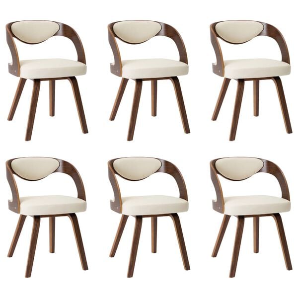 vidaXL Jedilni stoli 6 kosov krem ukrivljen les in umetno usnje