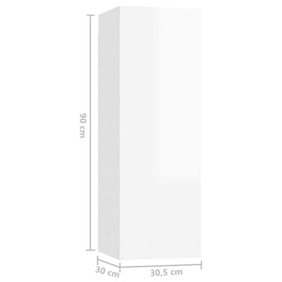vidaXL TV omarica 2 kosa visok sijaj bela 30,5x30x90 cm iverna plošča