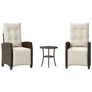 vidaXL Bistro garnitura 3-delna z blazinami rjav poli ratan