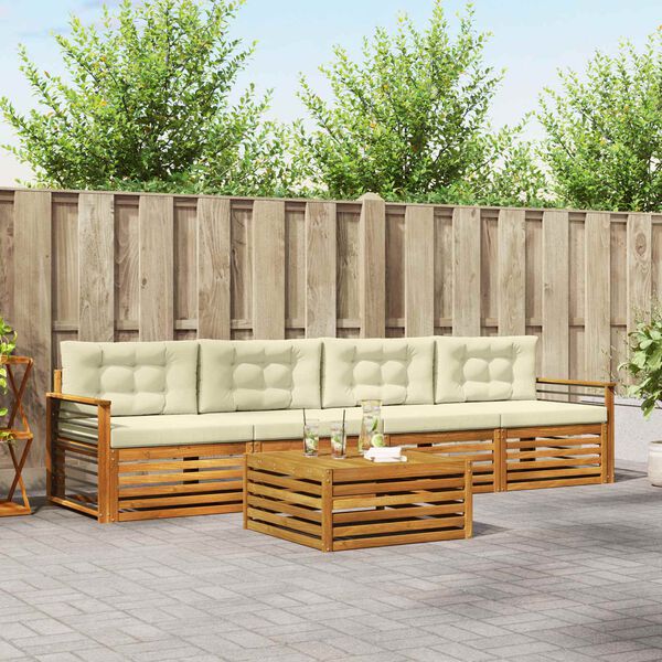 vidaXL Zunanja garnitura za sedenje z blazino 5 pcs Naravna in smetana