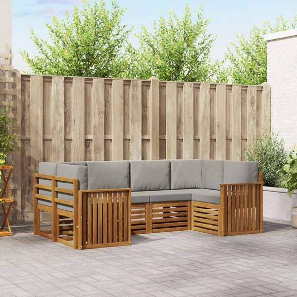 vidaXL Sedežne garniture z blazino 6 pcs Naravna in svetlo siva