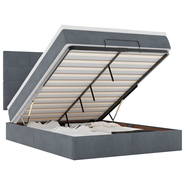 vidaXL Otomanska postelja z vzmetnicami & LEDs temno siva 140x200cm