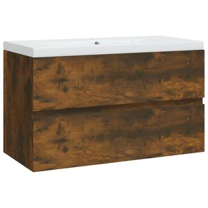vidaXL Omarica z vgradnim umivalnikom dimljen hrast inženirski les
