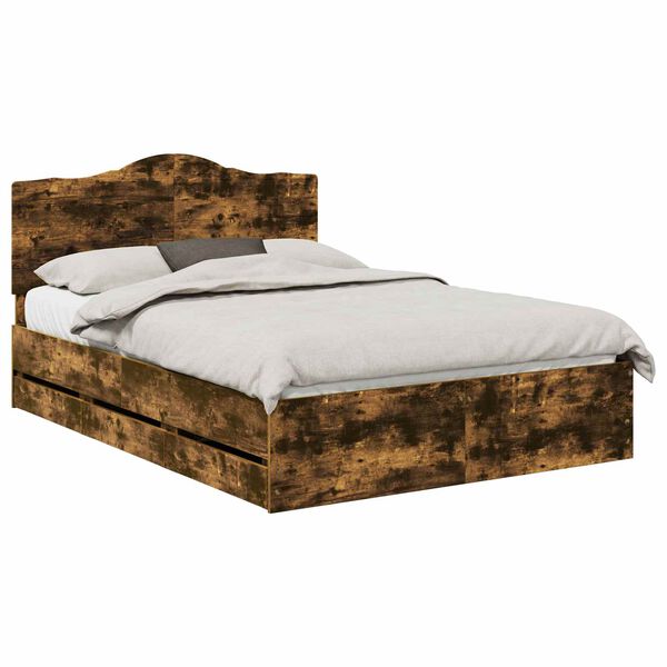 vidaXL Konstrukcija postelje s predalom Dimljeni oreh 160 x 200 cm