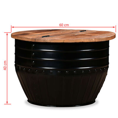 vidaXL Klubska mizica iz trdnega predelanega lesa črna oblika soda