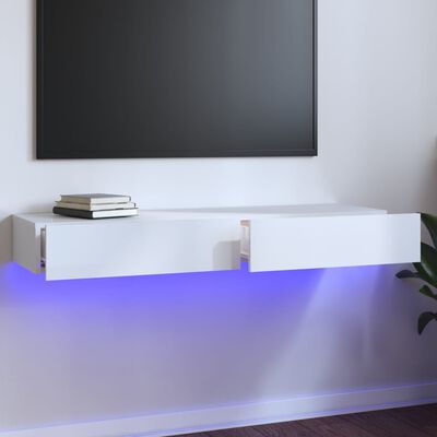 vidaXL TV omarica z LED lučkami visok sijaj bela 120x35x15,5 cm