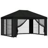 vidaXL Paviljon s stenami 4 &times; 3 m Črna Poliester in jeklo 190 gsm