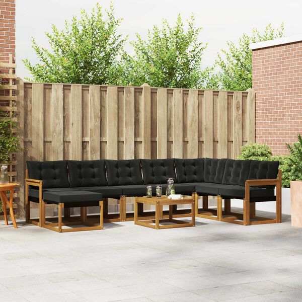 vidaXL Zunanja garnitura za sedenje z blazino 9 pcs Naravna in črna