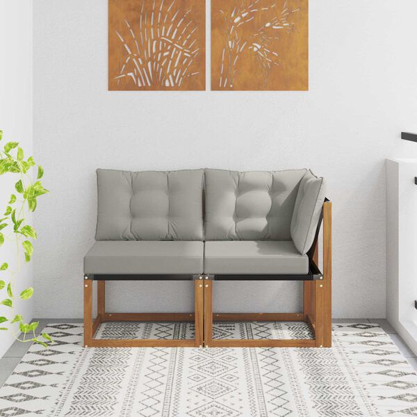 vidaXL Zunanji srednji in kotiček kavč z blazino 2 Kos Naravna