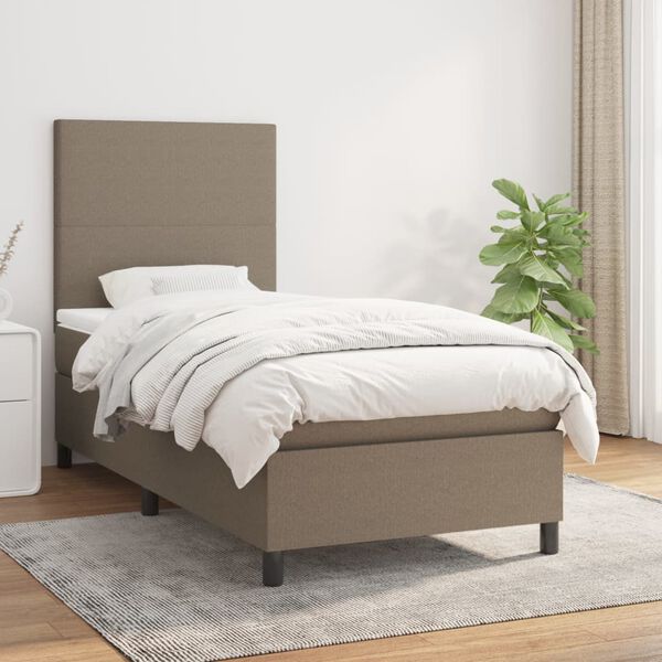 vidaXL Box spring postelja z vzmetnico taupe 90x200 cm blago